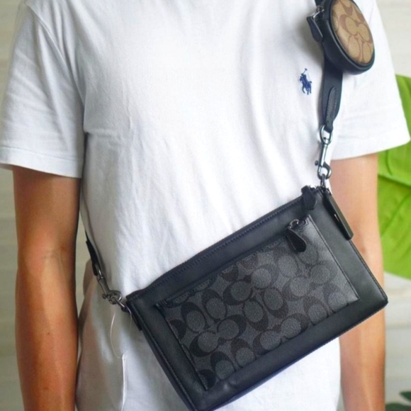 Coach Men Holden Signature Canvas & Leather Crossbody - Charcoal/Black - Picture 6 of 6